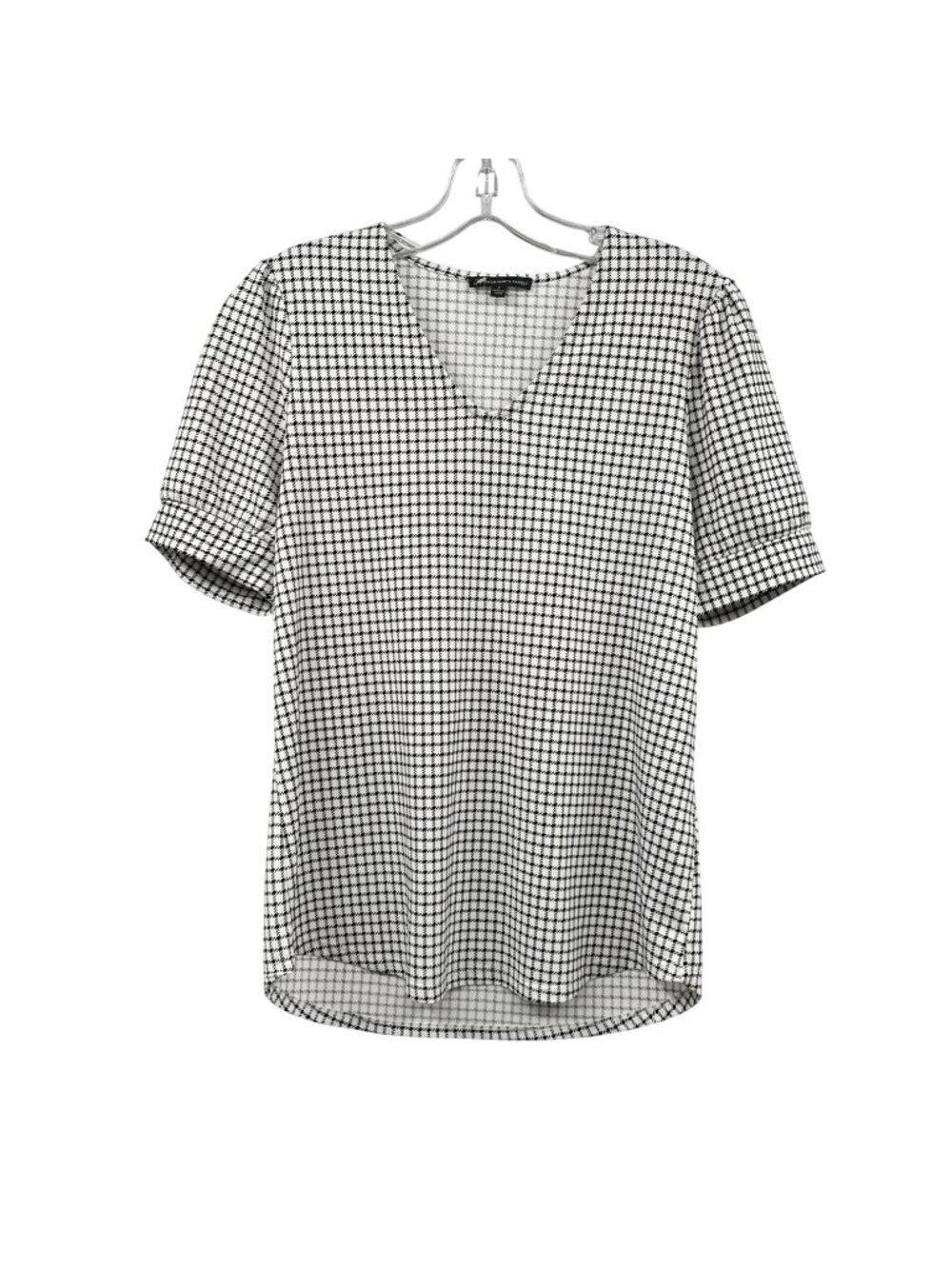 Adrianna Papell Womens Short Sleeve Top V-Neck White/Black Print Size Small